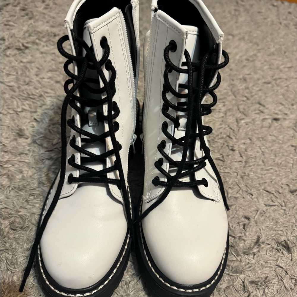 Madden Girl White Combat Boots with Black Laces